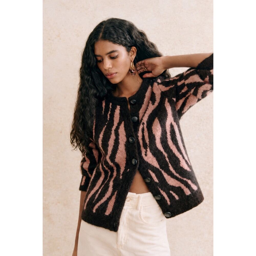 sezane zebre rose multico cardigan Small
